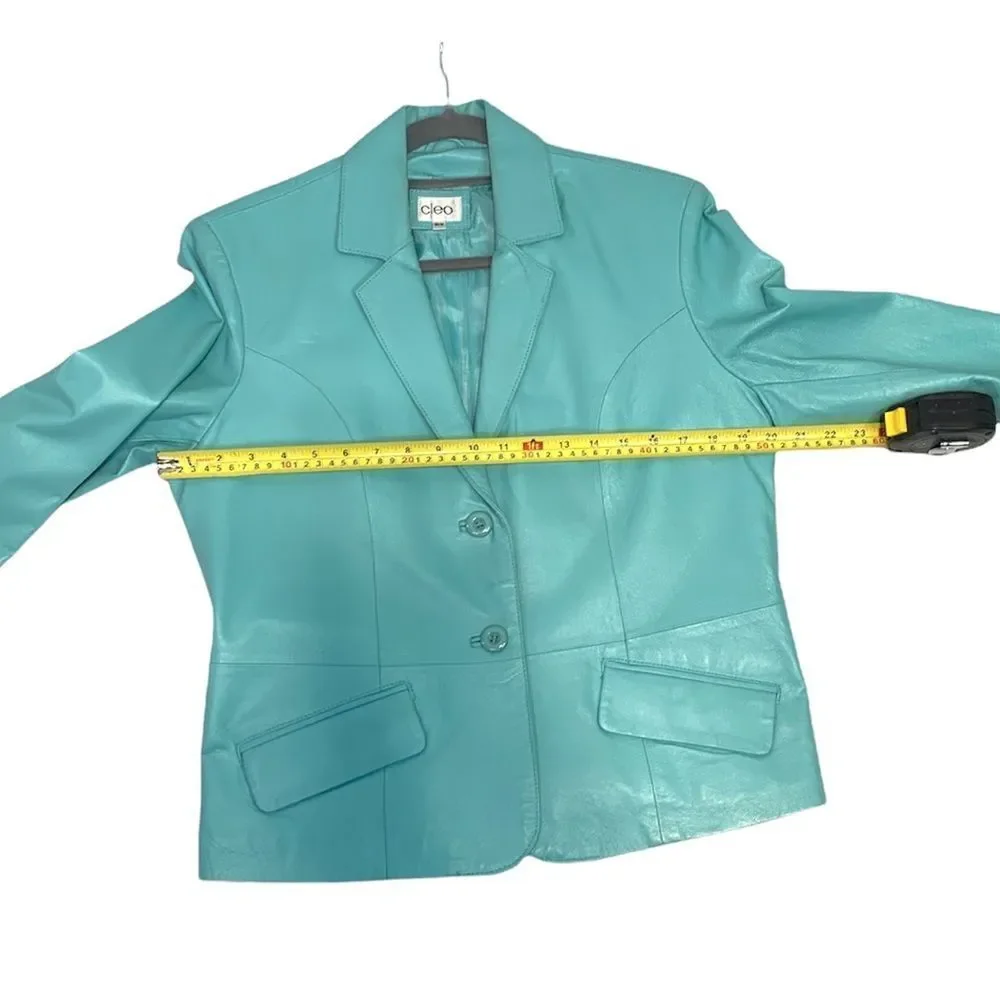 𝅺cleo Blue Leather Jacket Blazer - Picture 7 of 10